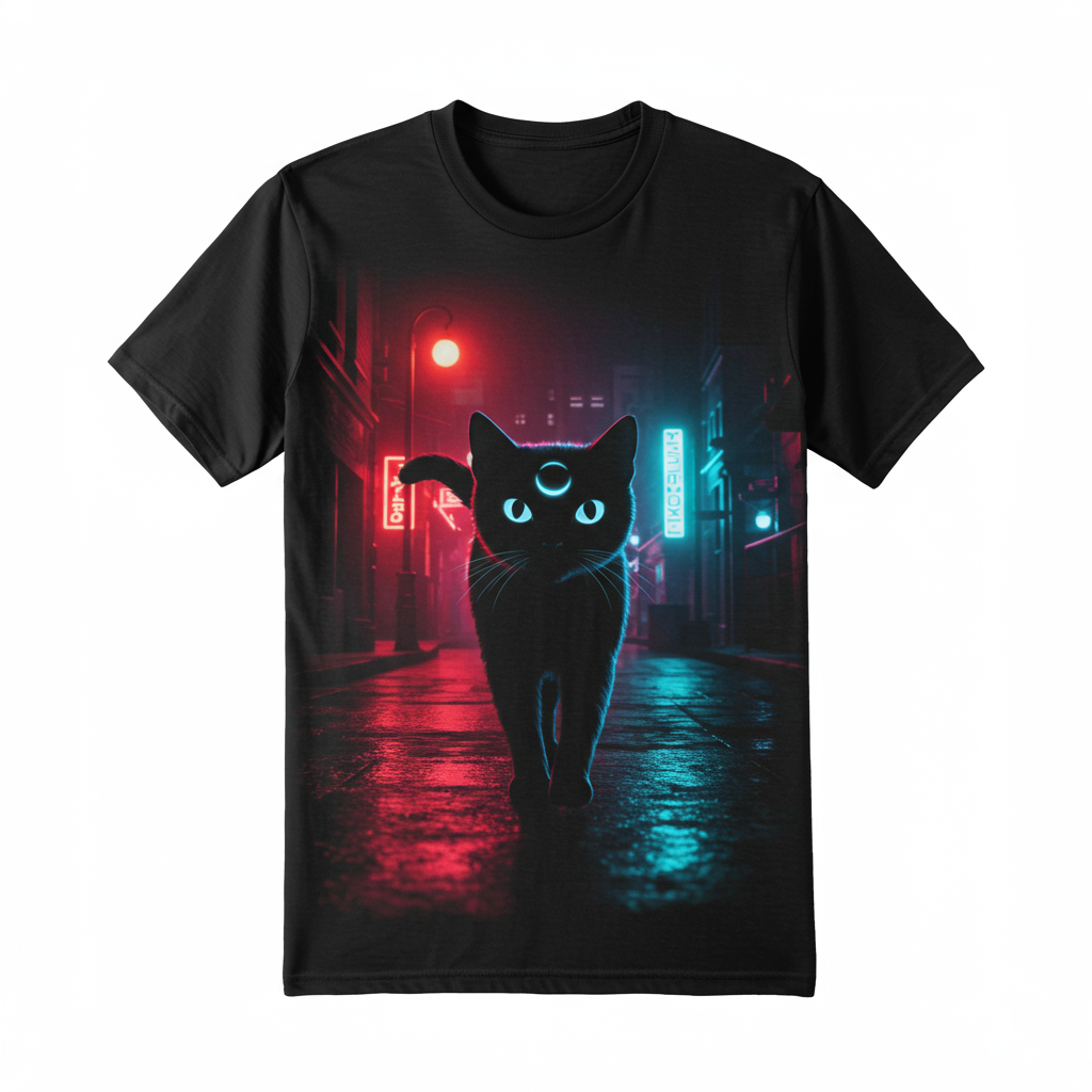 🌙 Neon Moon Cat 3D All-Over Print T-Shirt