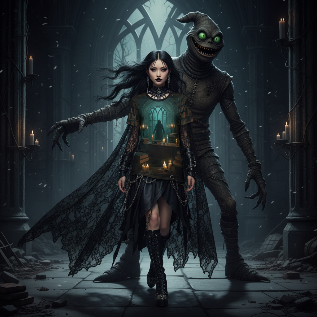 📚 Dark Library Ritual 3D All-Over Print T-Shirt