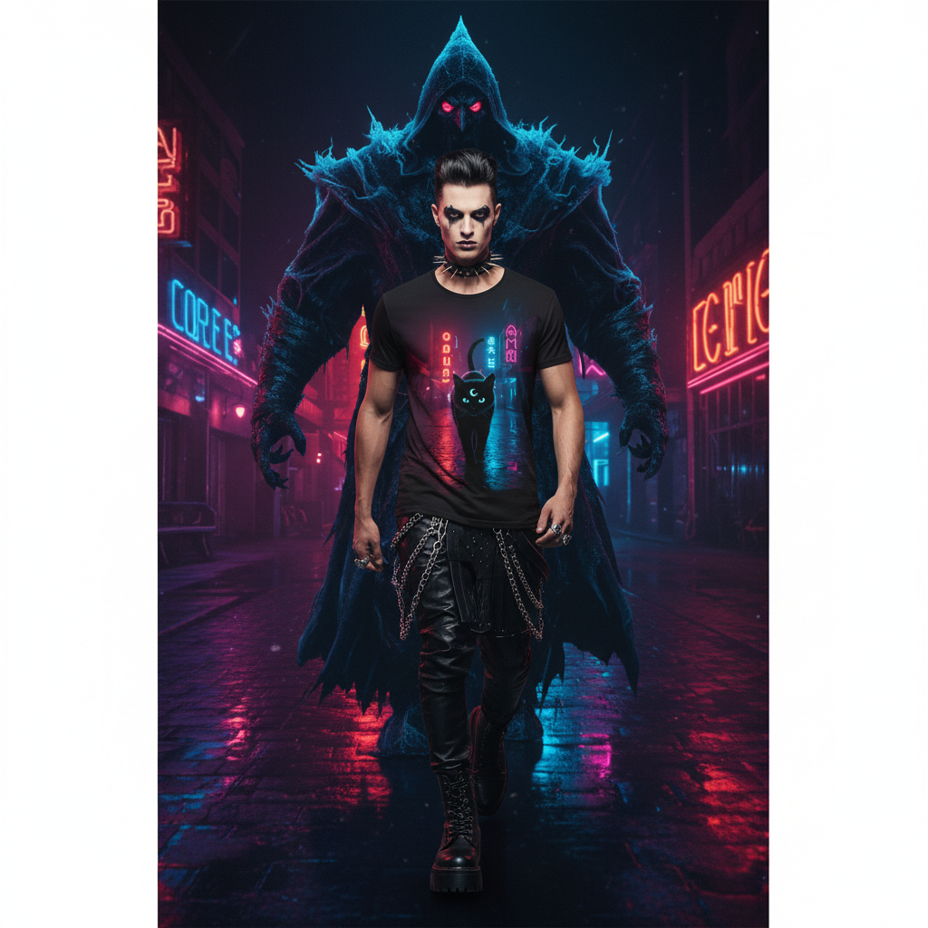 🌙 Neon Moon Cat 3D All-Over Print T-Shirt